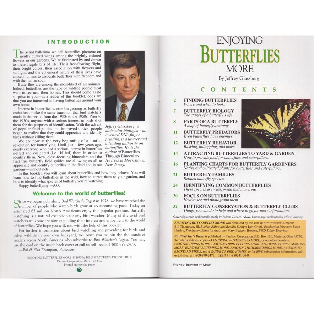 Enjoying Butterflies More Jeffrey Glassberg Booklet Bird Watcher's Digest Guide - Picture 3 of 3